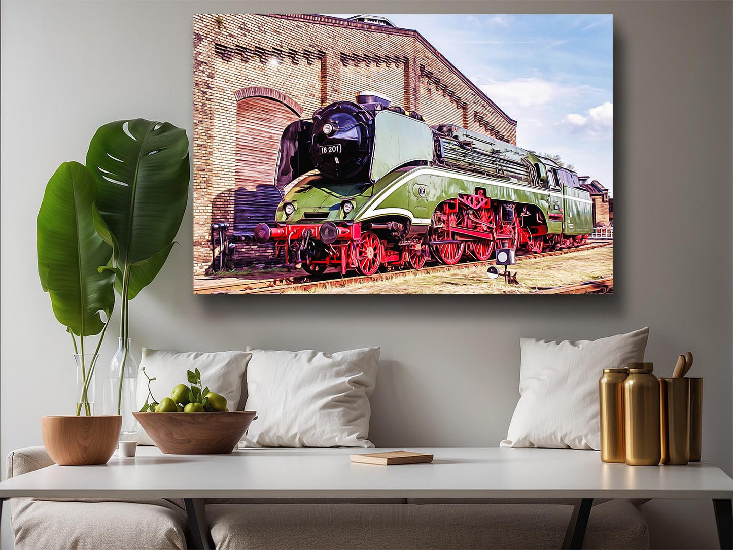 Dampflok BR 18 201 auf Leinwand, wie Ölgemälde, Digital Art, Eisenbahn