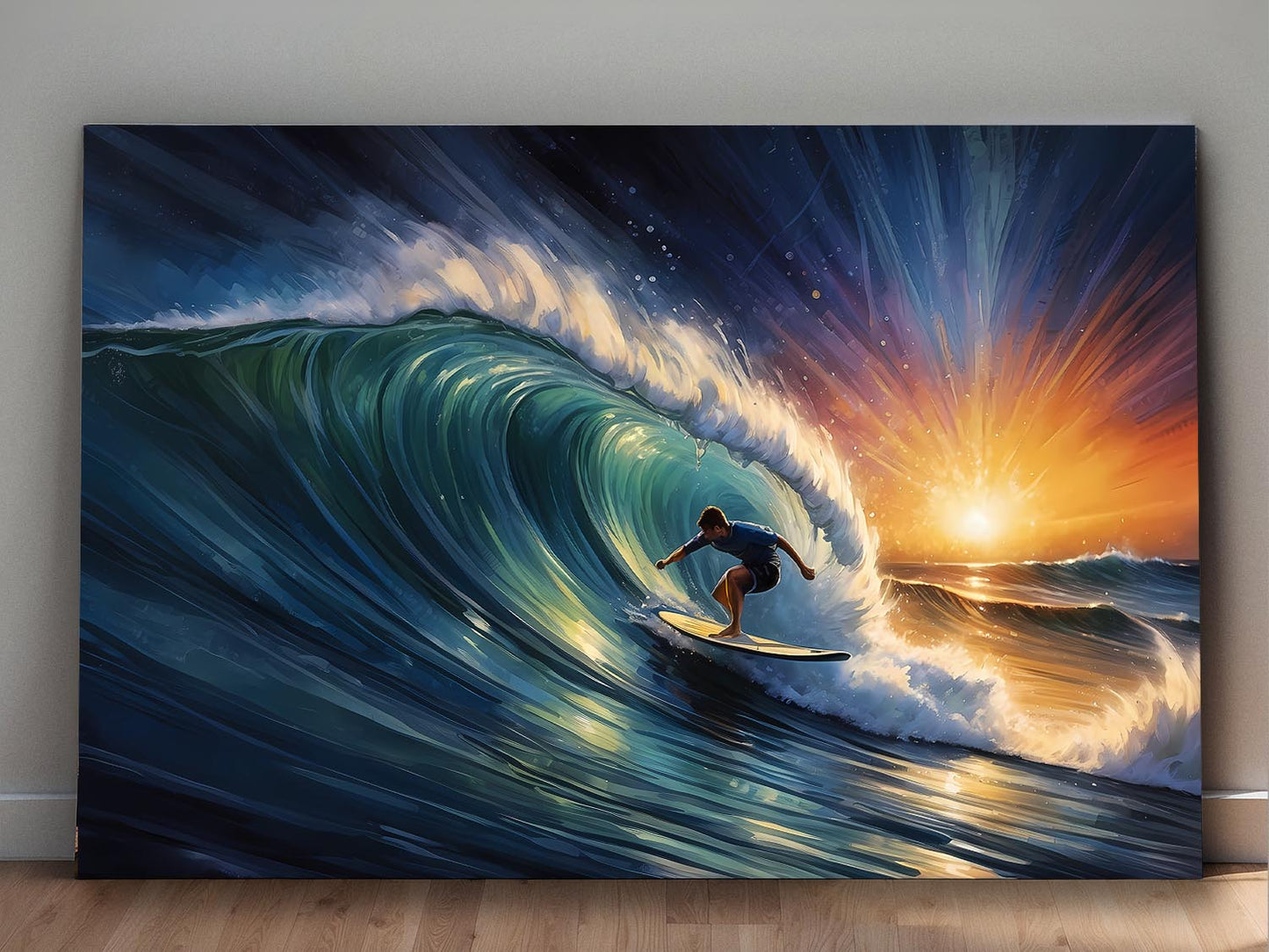 Surfer und Sonne – Druck auf Leinwand