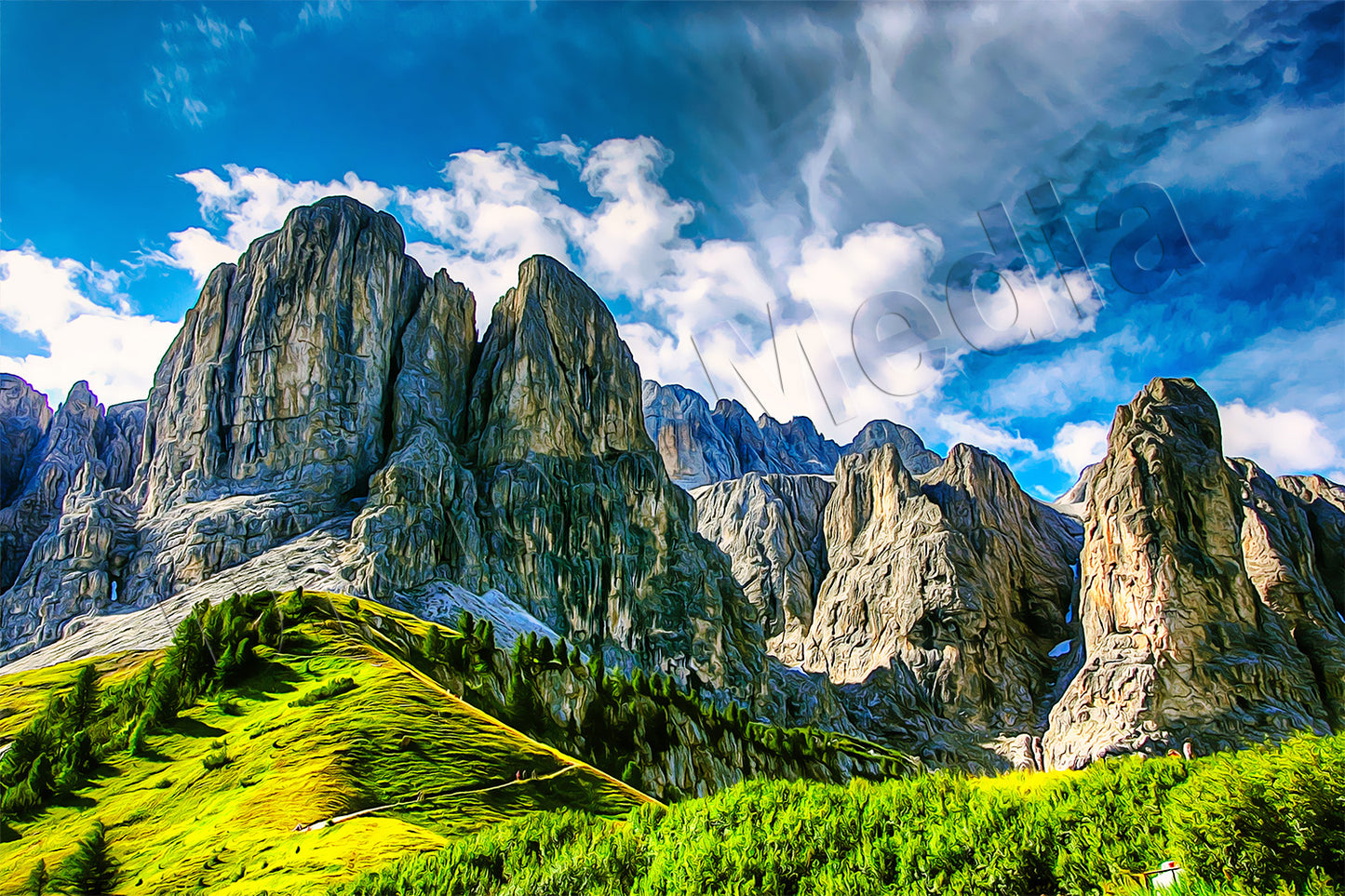 Dolomiten, Alpen, Gebirge, Gebirgslanschaft, auf Leinwand, wie Ölgemälde, Digital Art