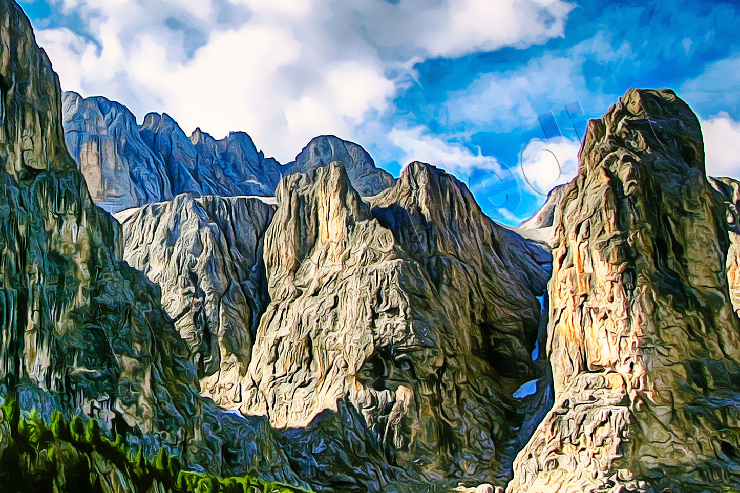 Dolomiten, Alpen, Gebirge, Gebirgslanschaft, auf Leinwand, wie Ölgemälde, Digital Art