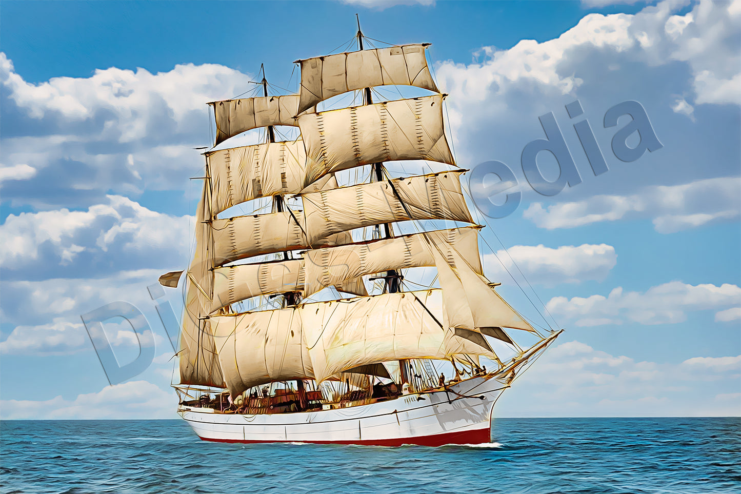 Segelschiff Dreimastbark Favell auf Leinwand, wie Ölgemälde, Digital Art