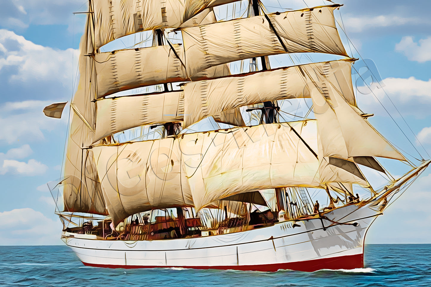 Segelschiff Dreimastbark Favell auf Leinwand, wie Ölgemälde, Digital Art