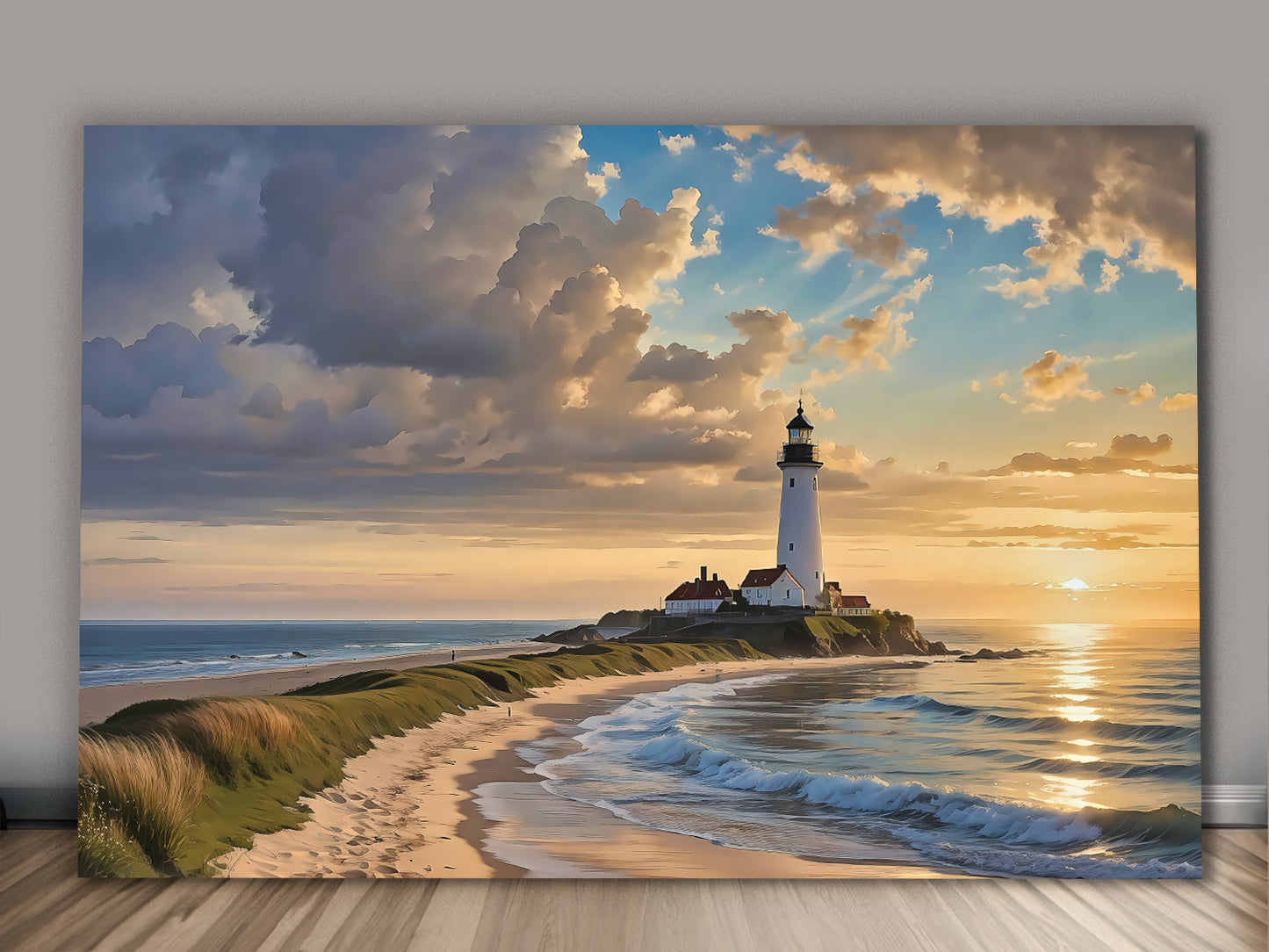 Blick auf das Meer mit Leuchtturm – Druck auf Leinwand