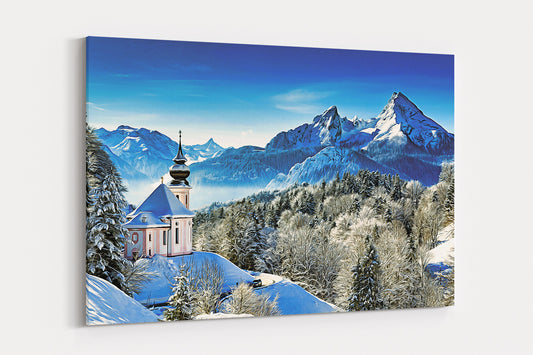 Winterlandschaft mit Blick auf den Watzmann auf Leinwand, wie Ölgemälde, druckbare Kunst